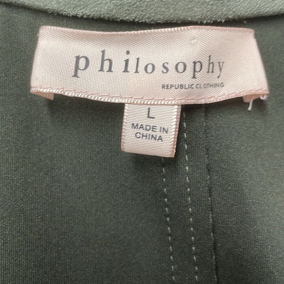 Philosophy moleskin/faux suede lightweight jacket w/scarf, size large, olive - Picture 8 of 13